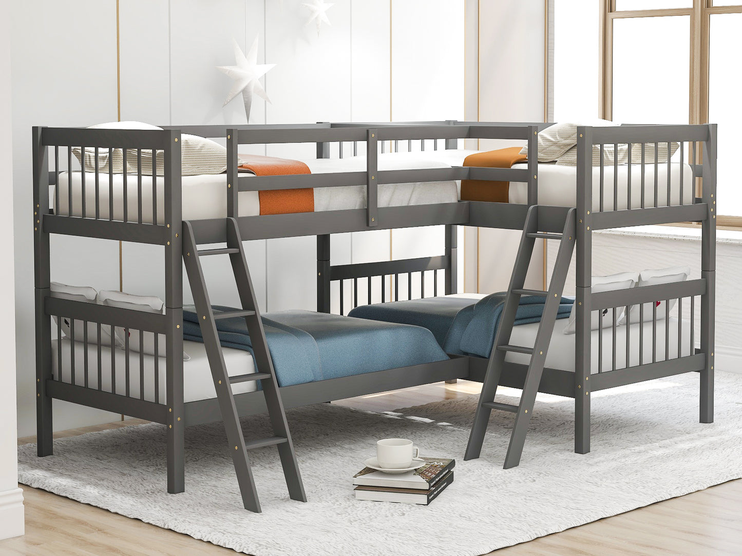 Lyanne Twin Size L-Shaped Bunk Bed | Gray - Default - beds