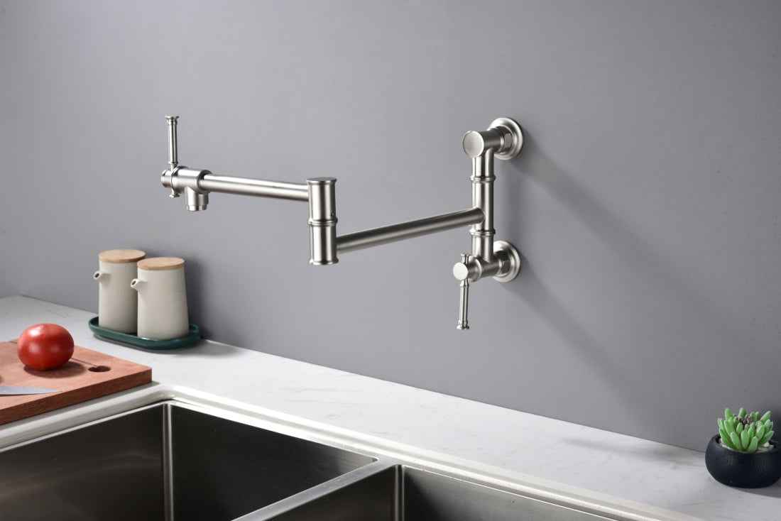 Adetui Pot Filler Kitchen Faucet | Wall Mounted | Two-Attachments | Silver - Default - pot fillers