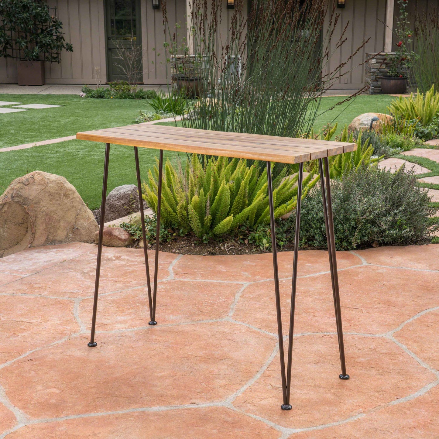 Denali Industrial Outdoor Bar Table | Black & Brown - - garden furnishing