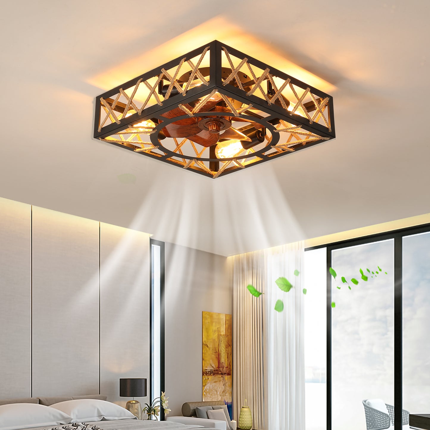 Pector Industrial Ceiling Light Fixture | 4 Light Sourses | Build-In Fan | Black - Default - ceiling light