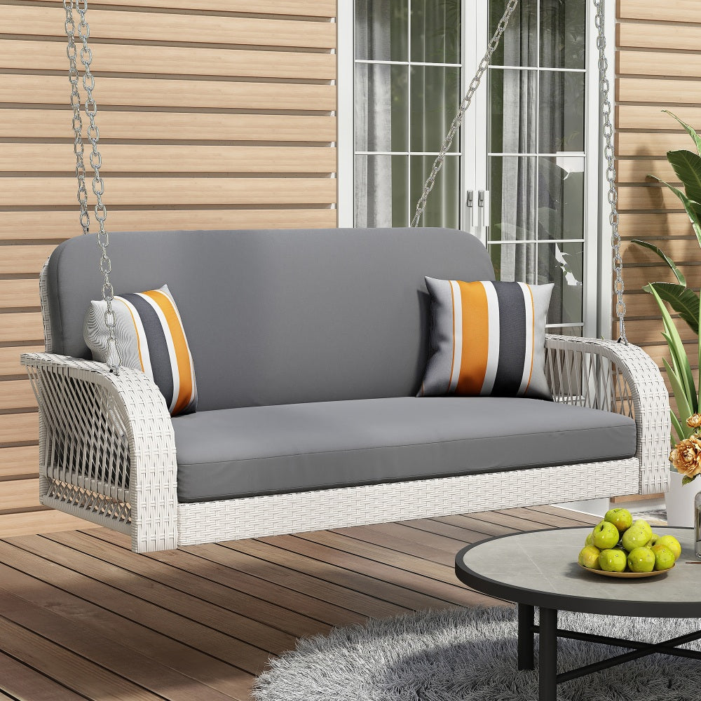 Rumgol Porch Swing Hanging Bench | 2-Seater | White & Gray - Default - garden furnishing