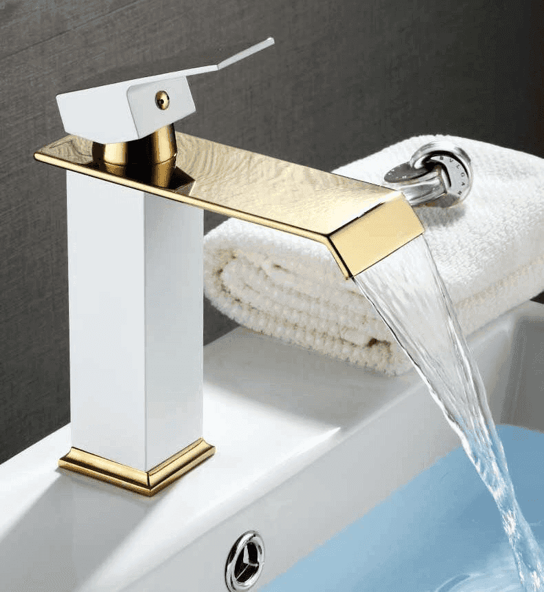 Specro Waterfall Bathroom Faucet - White Gold Low Profile - black gold long low profile short tall profile waterfall white gold