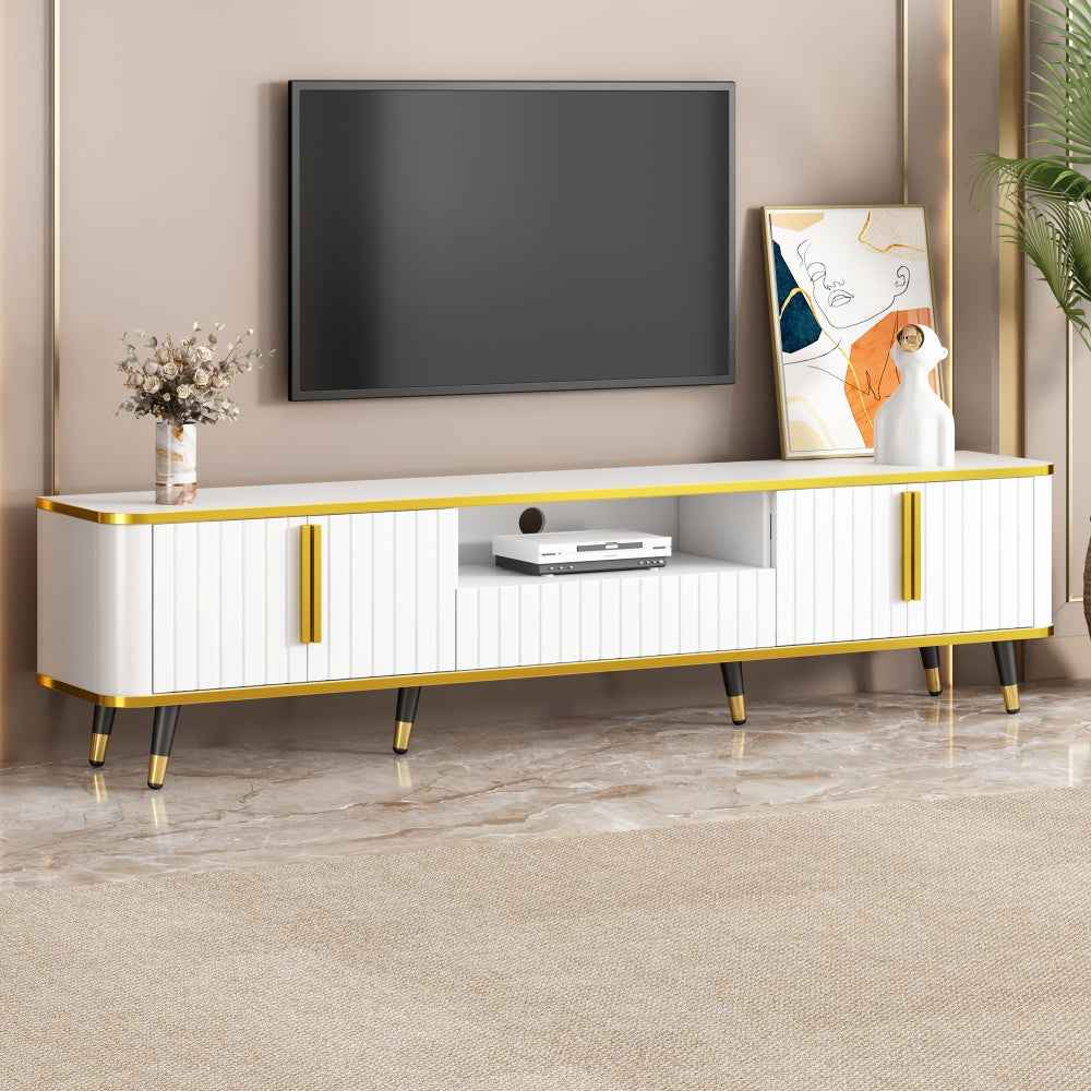 Humanea Luxury Minimal TV Storage Cabinet | White & Gold - Default - tv console