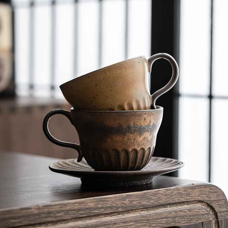 Household Retro Italian Style Concentrated Broiled Handmade Ear Hanging Coffee Cup - - beige brown Ceramic cup light blue light green Mug off white
