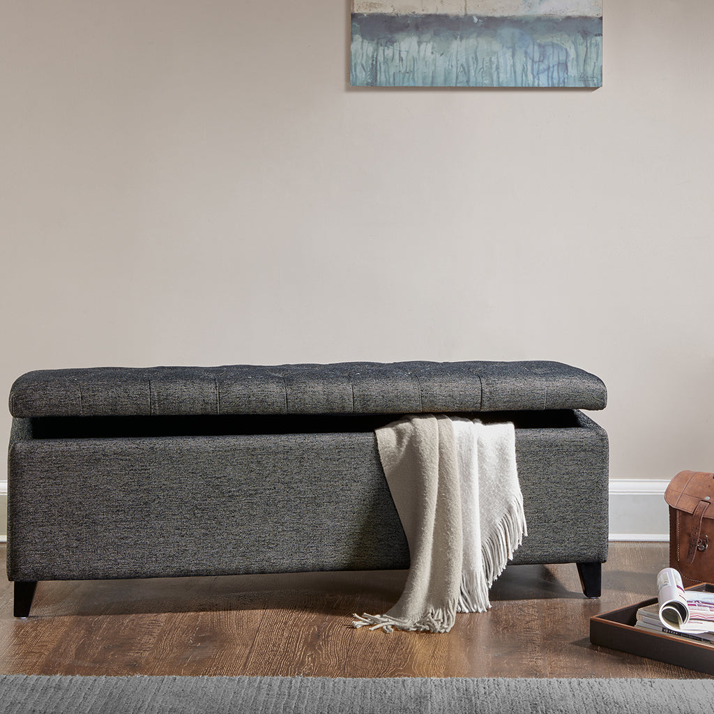 Piestur Velvet Storage Bench | Charcoal - - bench grey