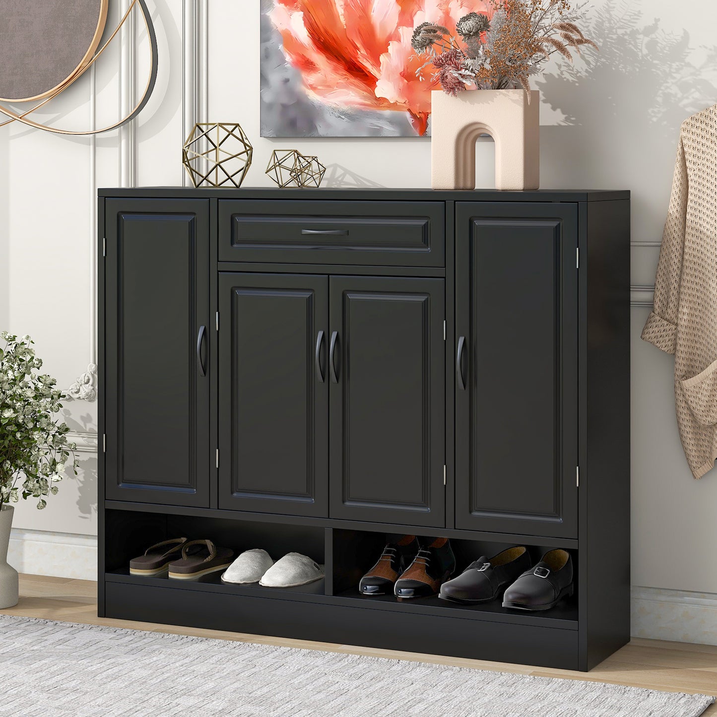 Gorvela Sleek Storage Cabinet | Black - - black cabinet wood