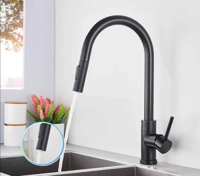 Tarkon Pull-Down Kitchen Faucet - Black - black pull down single handle