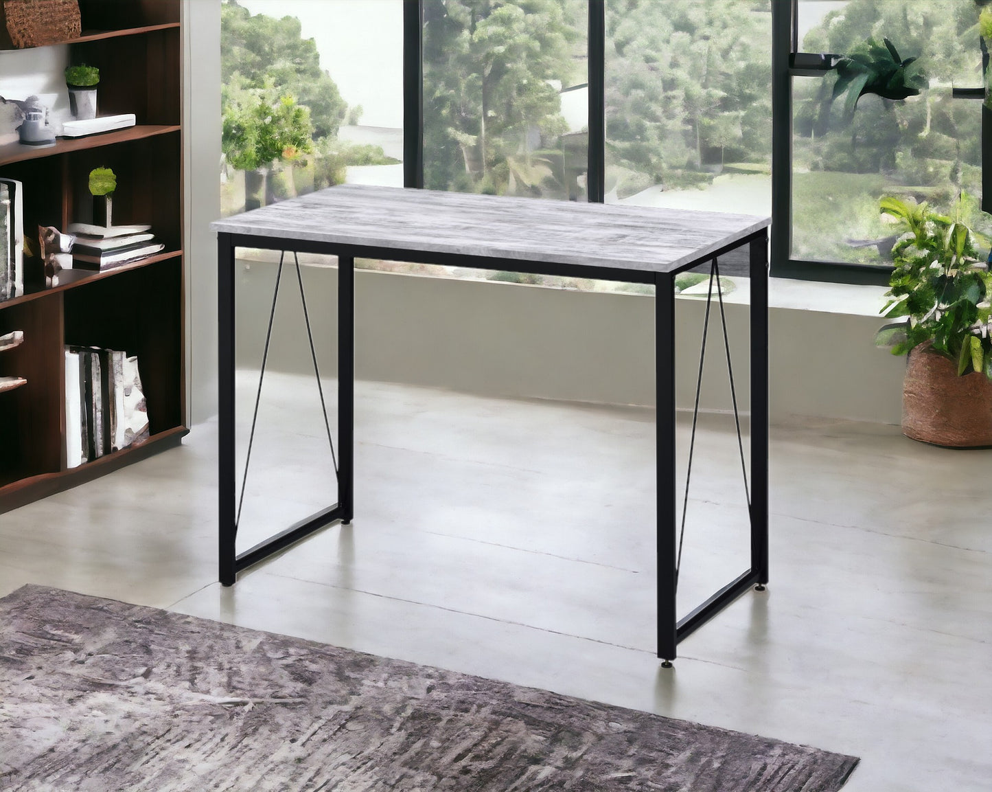 Zaidin Office Desk | Antique White & Black - - black desk office white