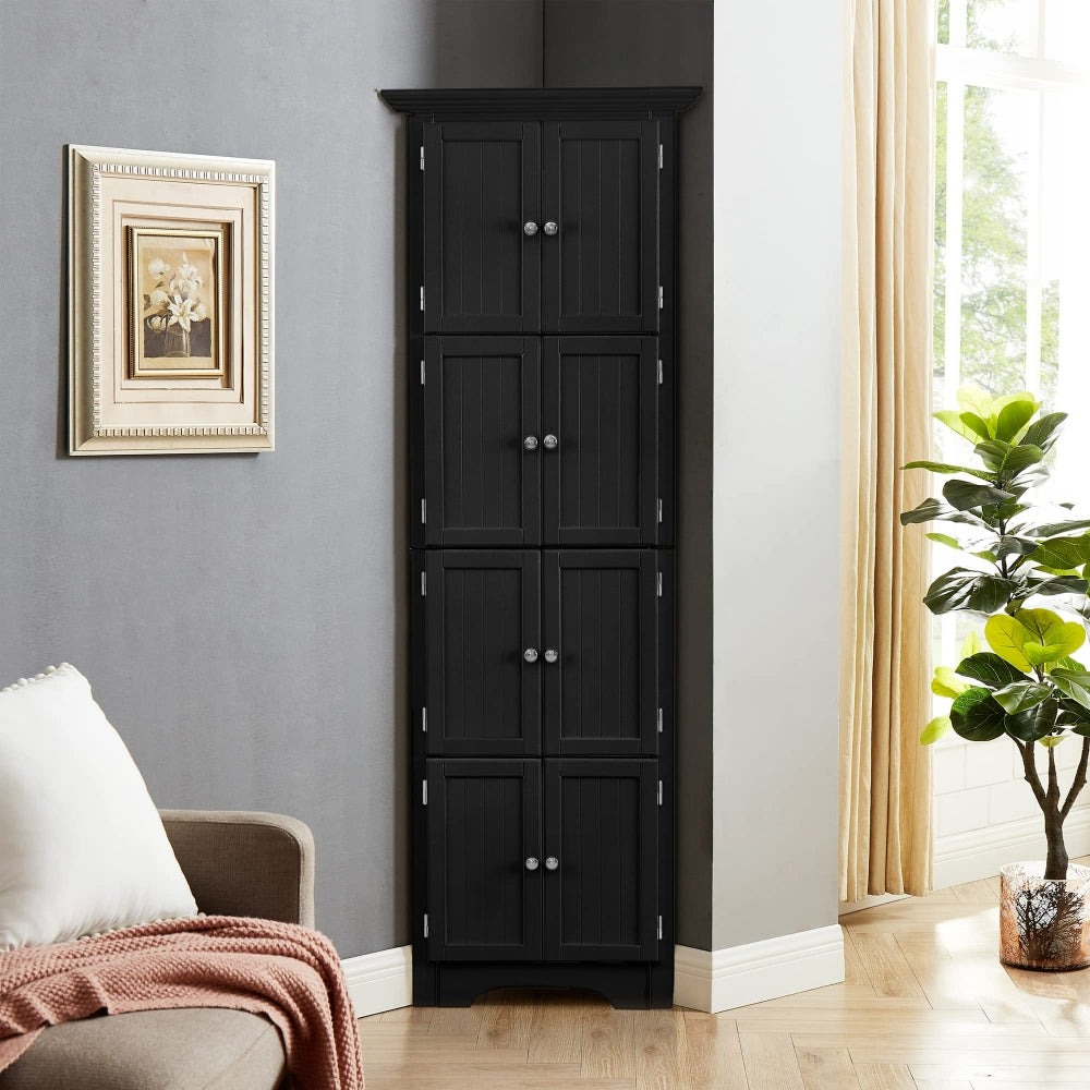 Mogaro Corner Storage Cabinet | Black - - cabinet wood