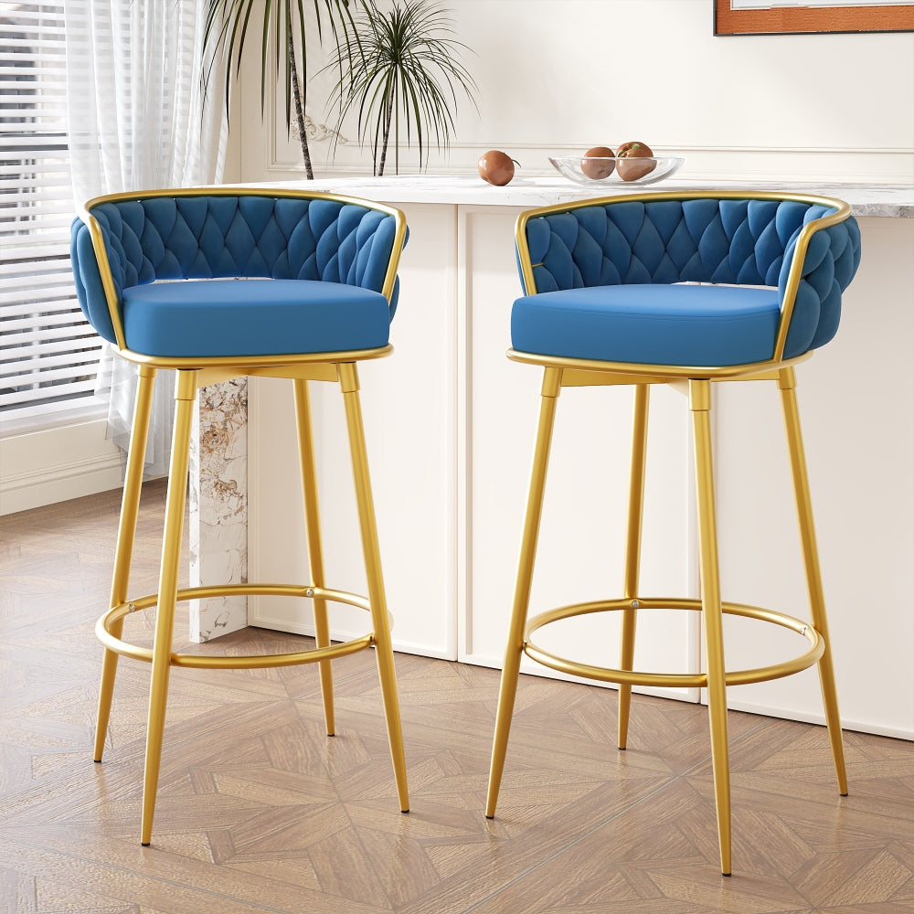 Nauvis Glam Swivel Bar Stools | Set of 2 | Royal Blue & Gold - Default - bar stools