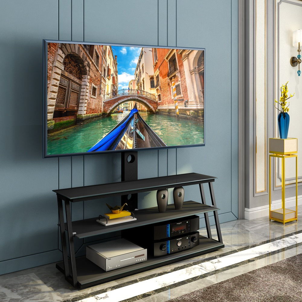 Paulum Height Adjustable Tempered Glass TV Stand | Black - Default - tv console