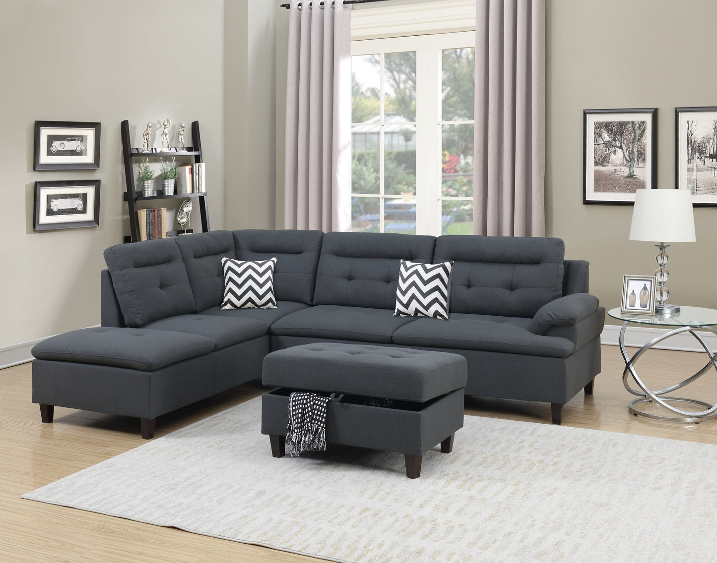 Proptor Sectional Linen Sofa | Charcoal - - sofa