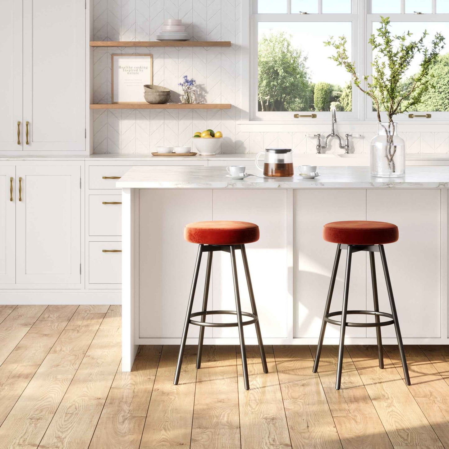 Largal Modern Velvet Bar Stools | Set of 2 | Rust Red - Default - bar stools