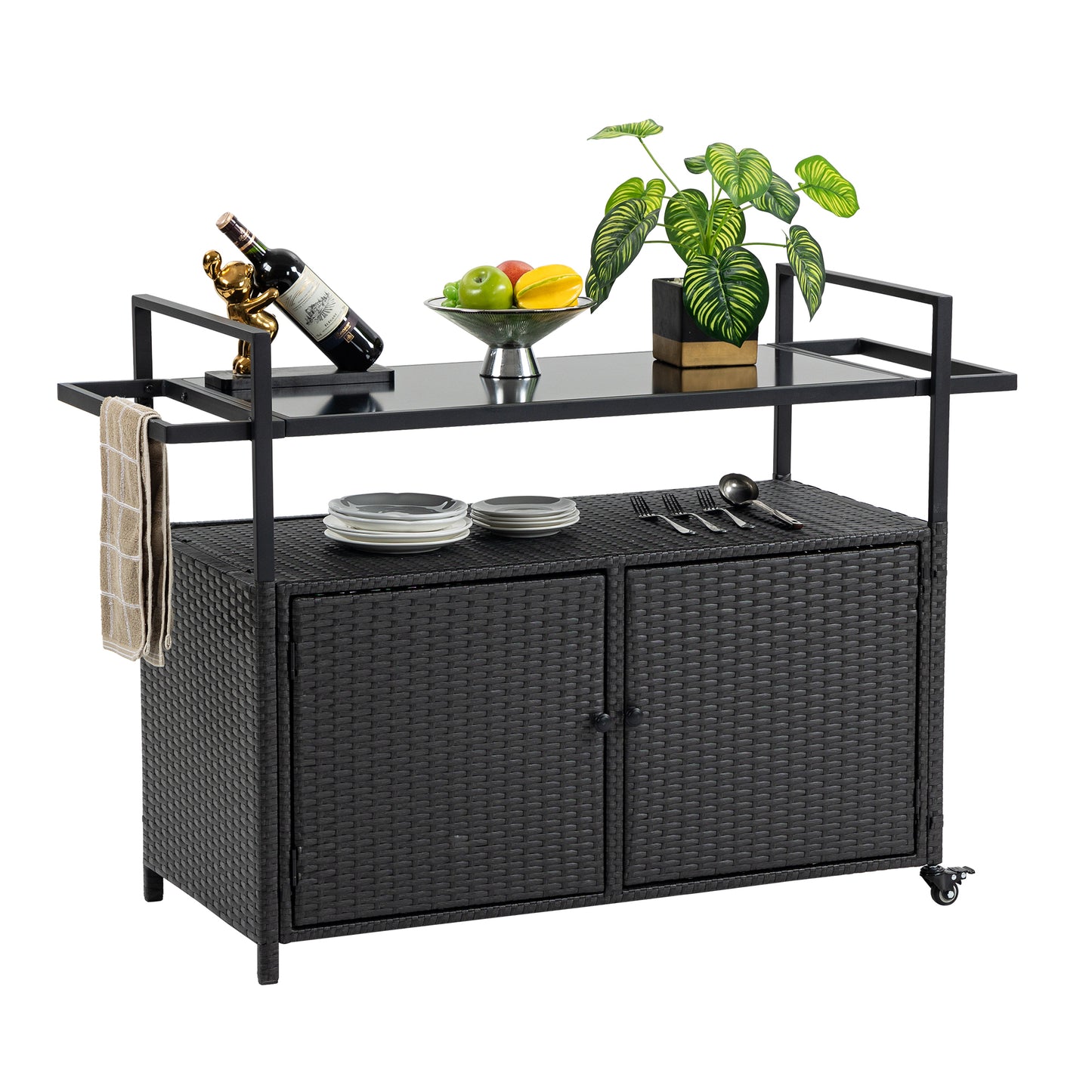 Yebeli Outdoor Bar Serving Cart | Black - Default - garden furnishing