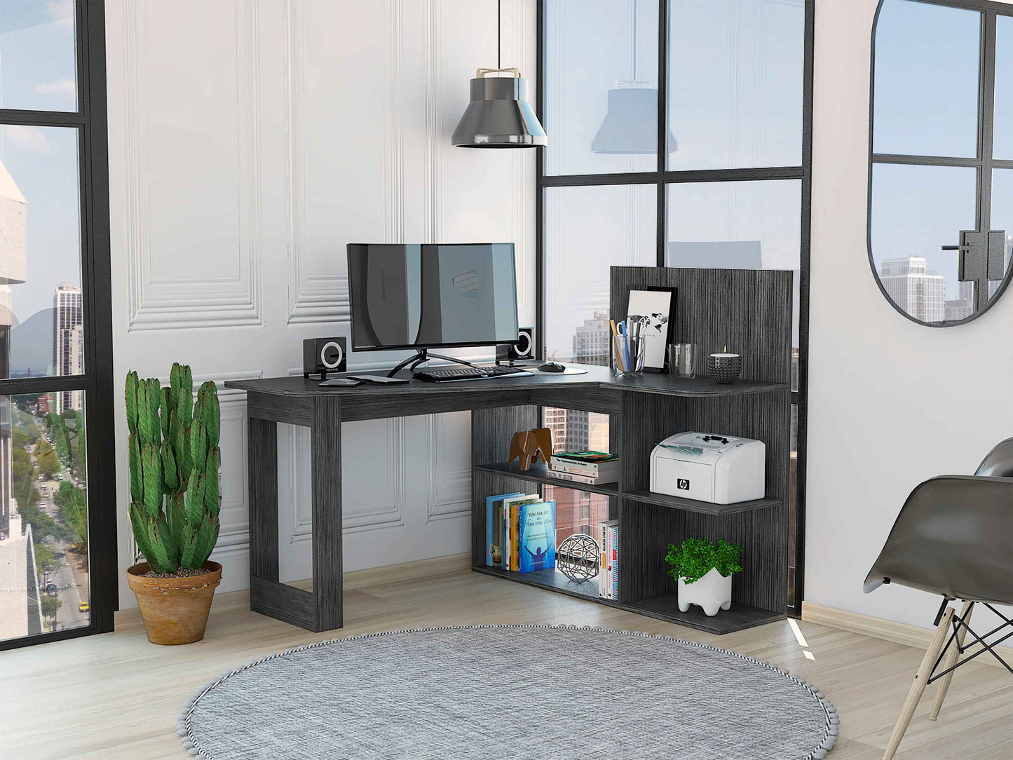 Fairfield L-Shaped Office Desk | Smokey Oak - - desk grey L-shape smokey oak