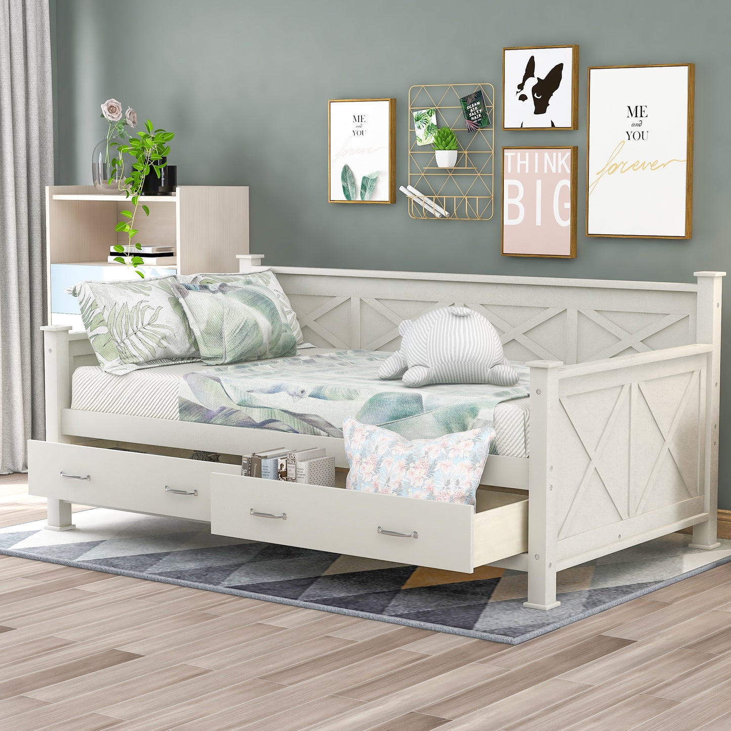 Steems Farmhouse Twin Size Daybed | 2 Large Drawers | White - Default - beds