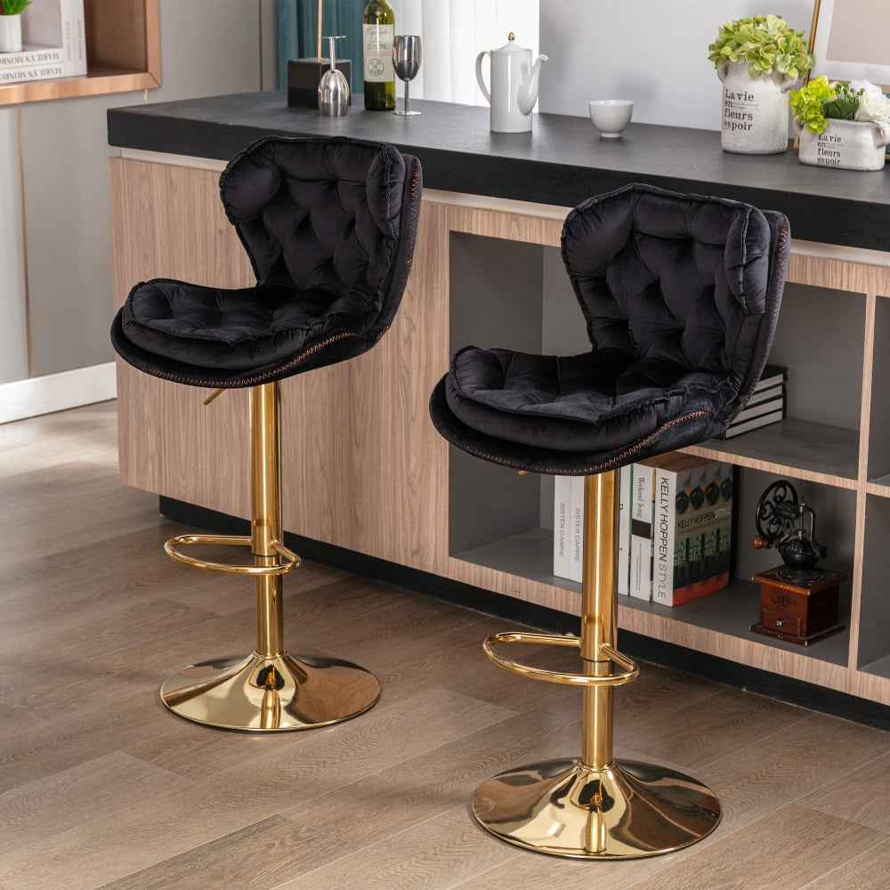 Querita Elegant Bar Stools | Set of 2 | Black & Gold - Default - bar stools