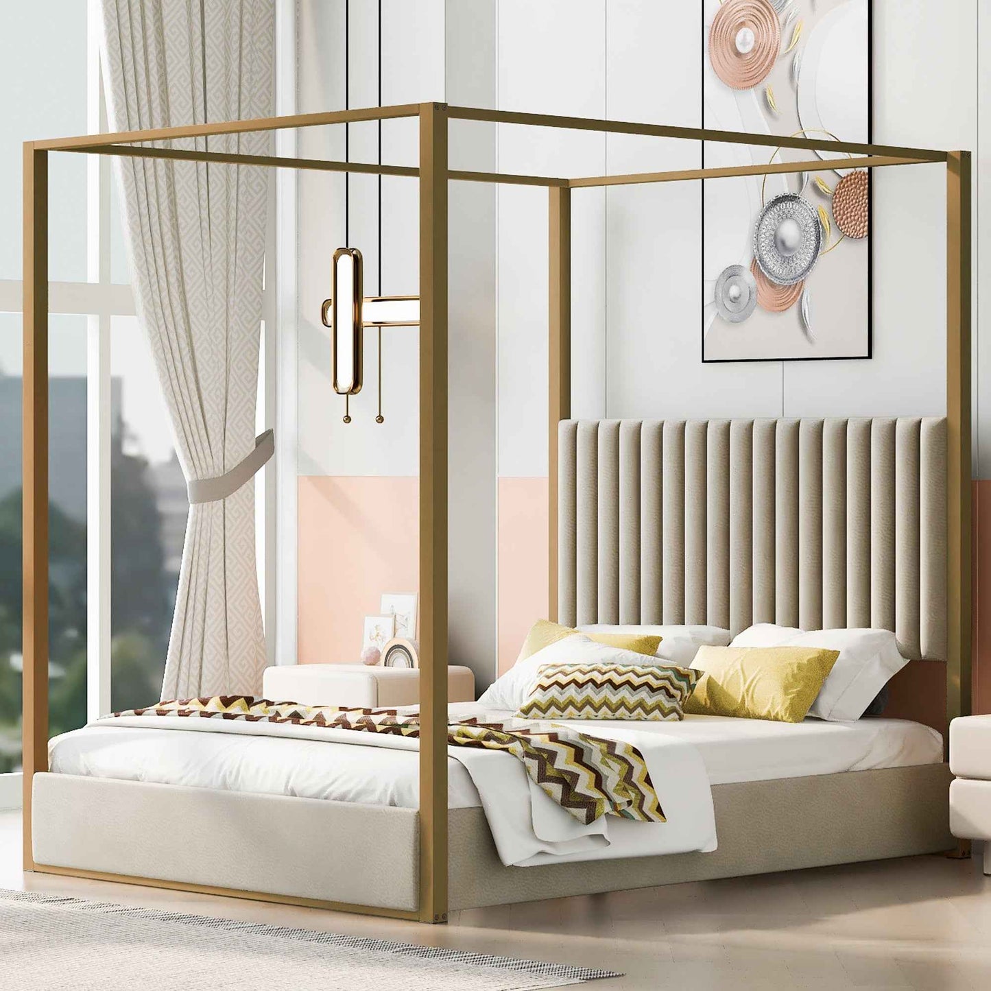 Gotston Queen Size Canopy Platform Bed | Bronze - Default - beds