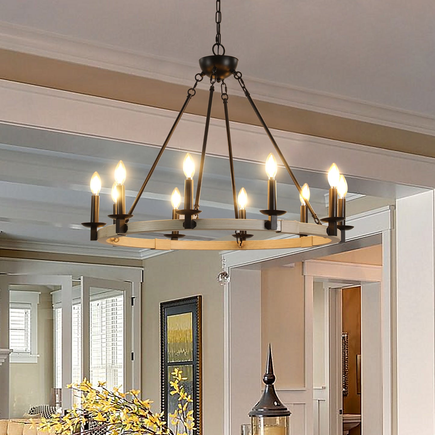 Shorpo Rustic Farmhouse Candle Chandelier | Black - Default -
