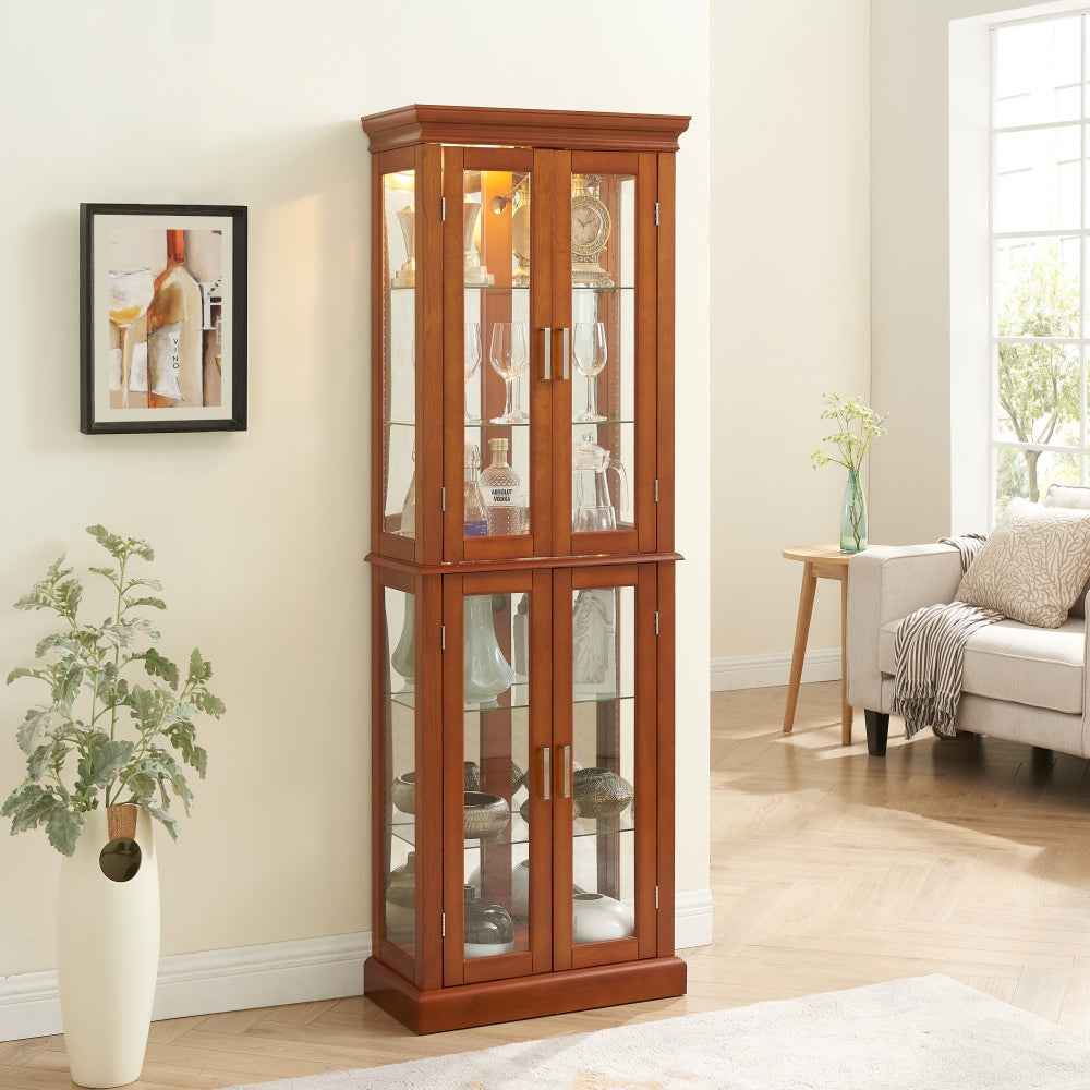 Geripi Corner Cabinet | Lights & Tempered Glass | Walnut - - cabinet walnut wood