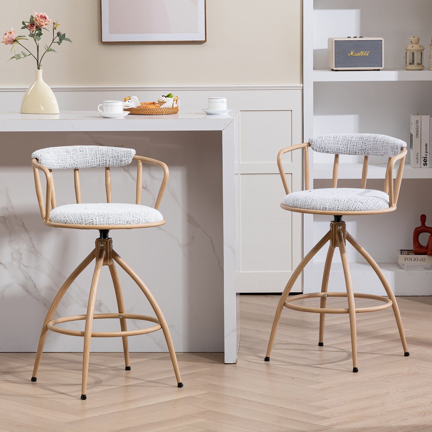 Vondity Modern Swivel Bar Stool | Set of 2 | Beige & Grey - Default - bar stools