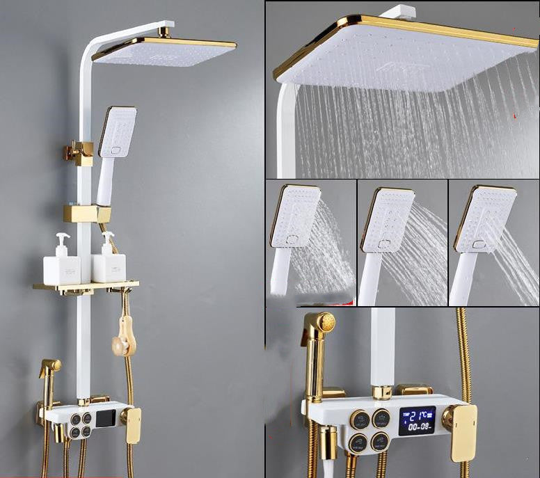Spoutro Shower Faucet Set - 4 Gears Hot Cold - digital gold shower set white
