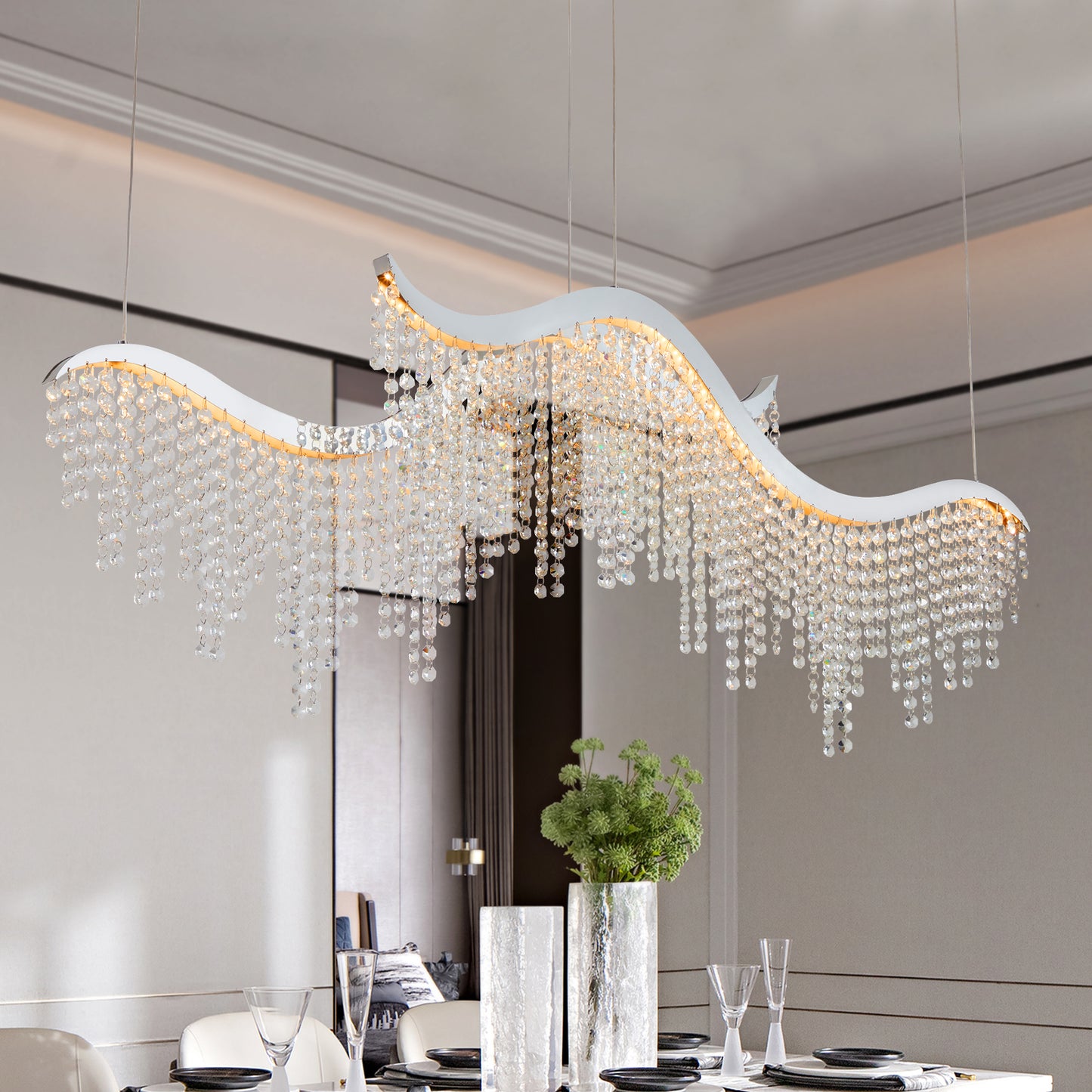 Lamzi Modern Wave LED Crystal Chandelier | Chrome - Default - chandeliers