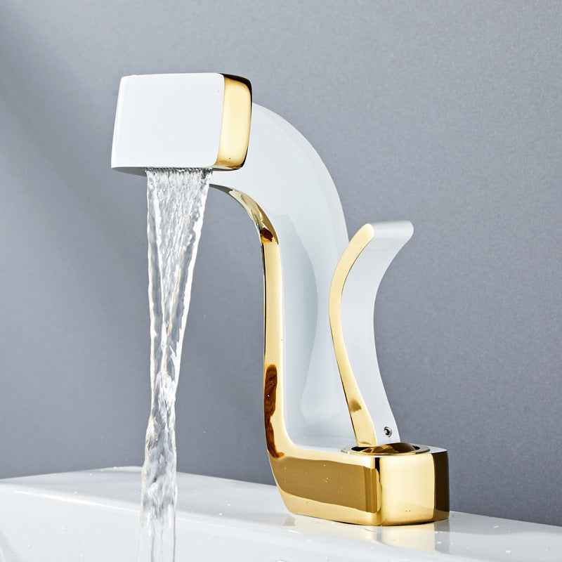 Averio Waterfall Bathroom Faucet - White Gold - black black gold black silver brushed silver chrome chrome silver silver waterfall white gold