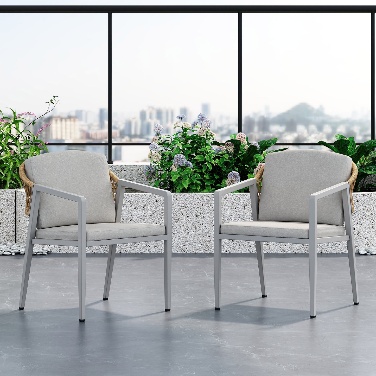 Latus Outdoor Dining Chairs | Set of 2 | Light Grey - Default - garden furnishing
