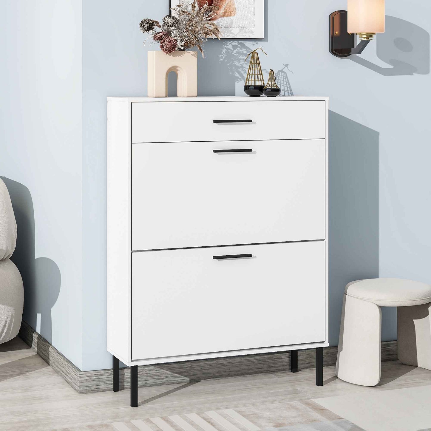 Alsawen Shoe Cabinet | White - - cabinet white wood