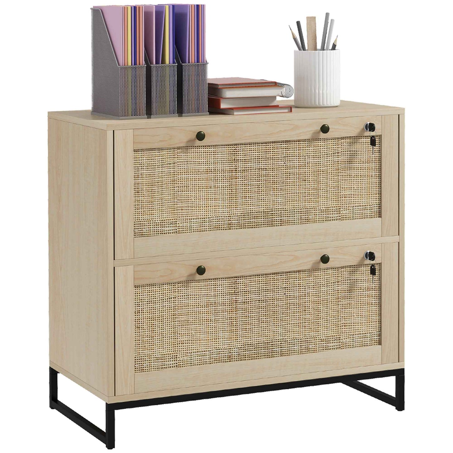 Dosani File Cabinet | Rattan Drawers | Beige - - beige cabinet wood