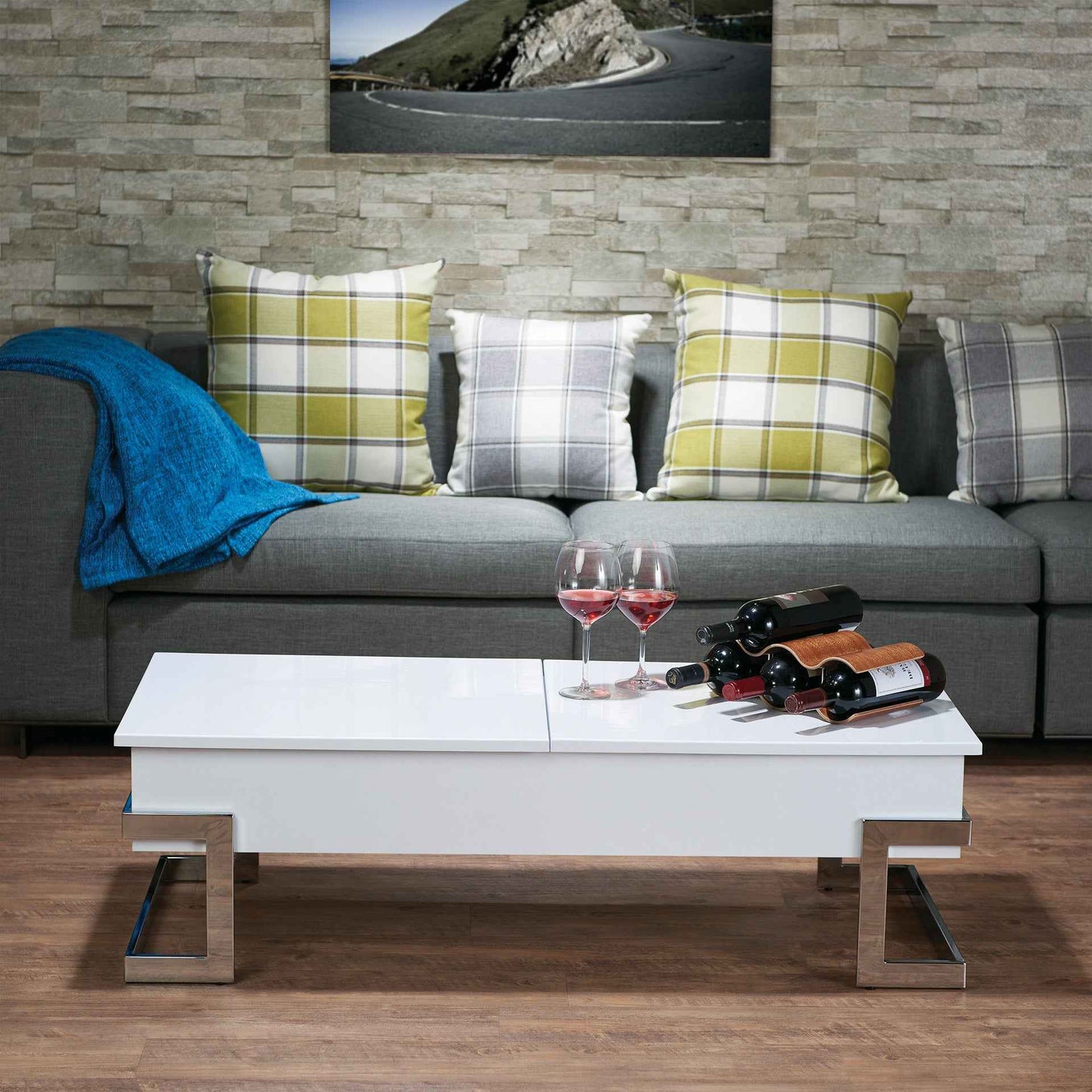 Calmam Lift-Top Coffee Table | Gloss White & Chrome - Default - tables white Wood