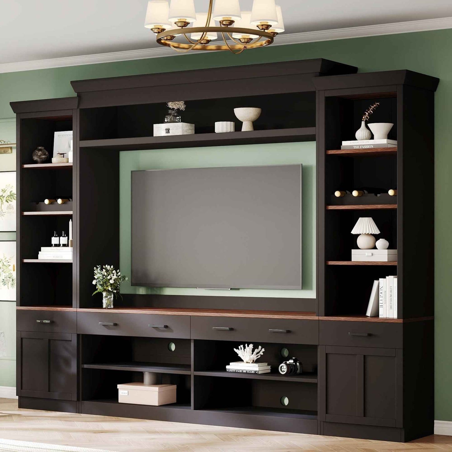 Iorensis Mid-Century 4-Piece Media Console Unit Set | Black - Default - tv console