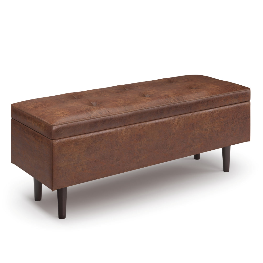Shayd Mid-Century Large Storage Ottoman | Distressed Brown - Default - bench