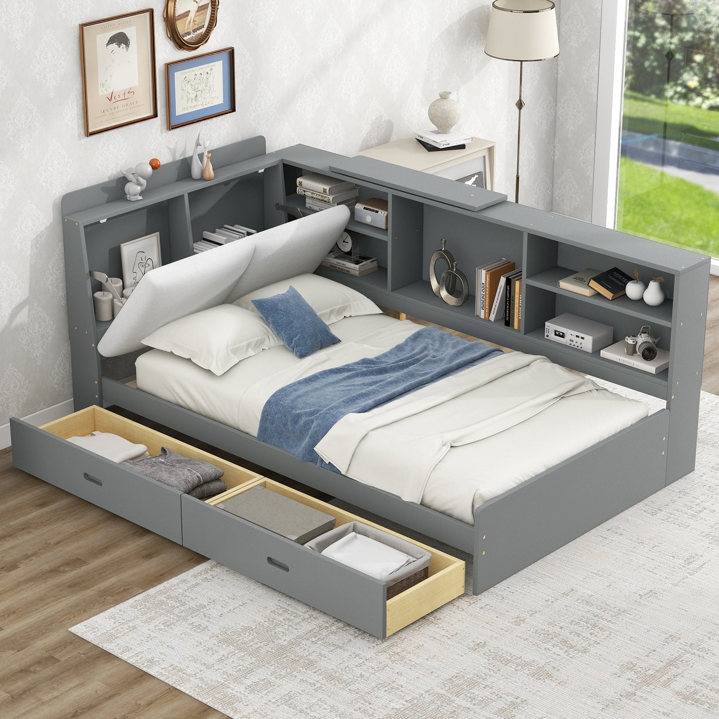Oburak Twin Size Platform Bed | Gray - Default - beds
