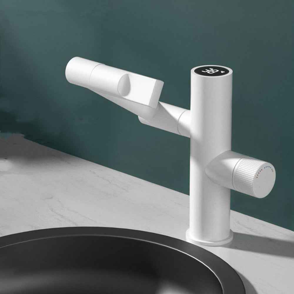 Hacka Waterfall & LED Bathroom Faucet - Ceramic White - black charcoal grey grey gun grey temperature display waterfall white