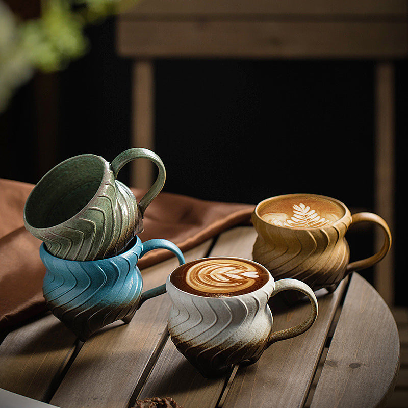 Vintage Household Creative Coarse Ceramic Coffee Cup - - blue Ceramic cup green Mug white yellow