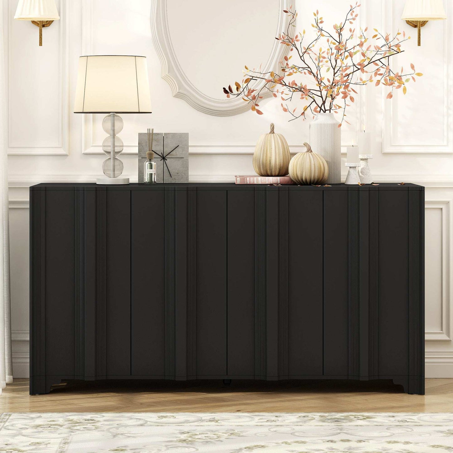 Apogale Sophisticated Cabinet | Linear Multi-Layered Design | Black - Default - black cabinet wood