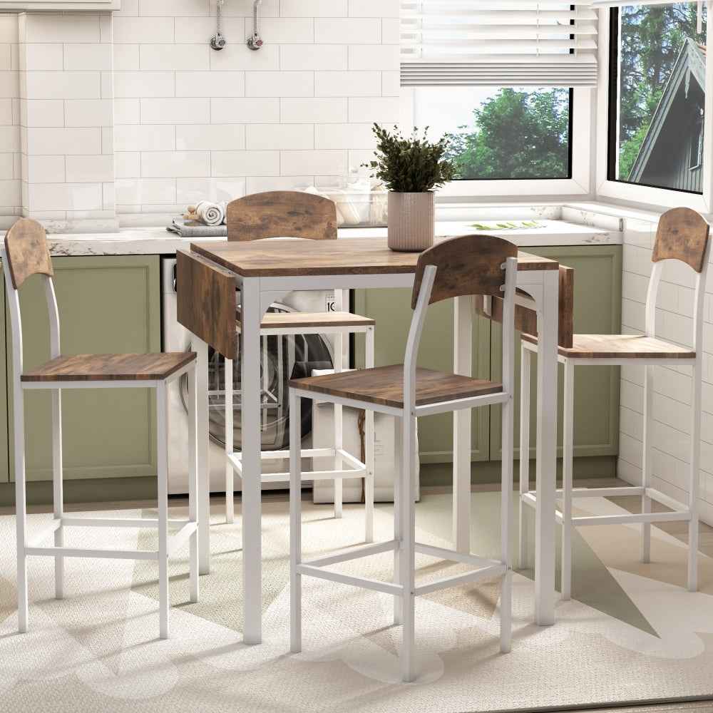 Tiduna Farmhouse 5-Piece Bar Table Set | White & Rustic Brown - Default - bar table set