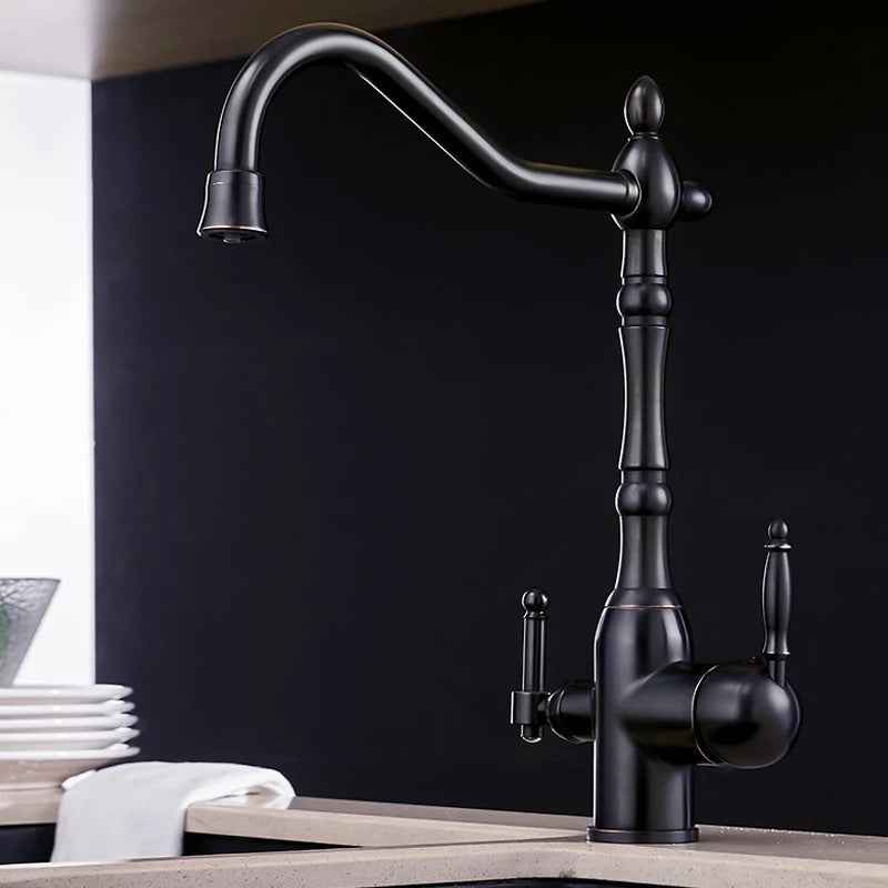 Rostil Dual-Handle Kitchen Faucet - Black - antique black bronze brushed black brushed gold chrome silver dual handle gold silver