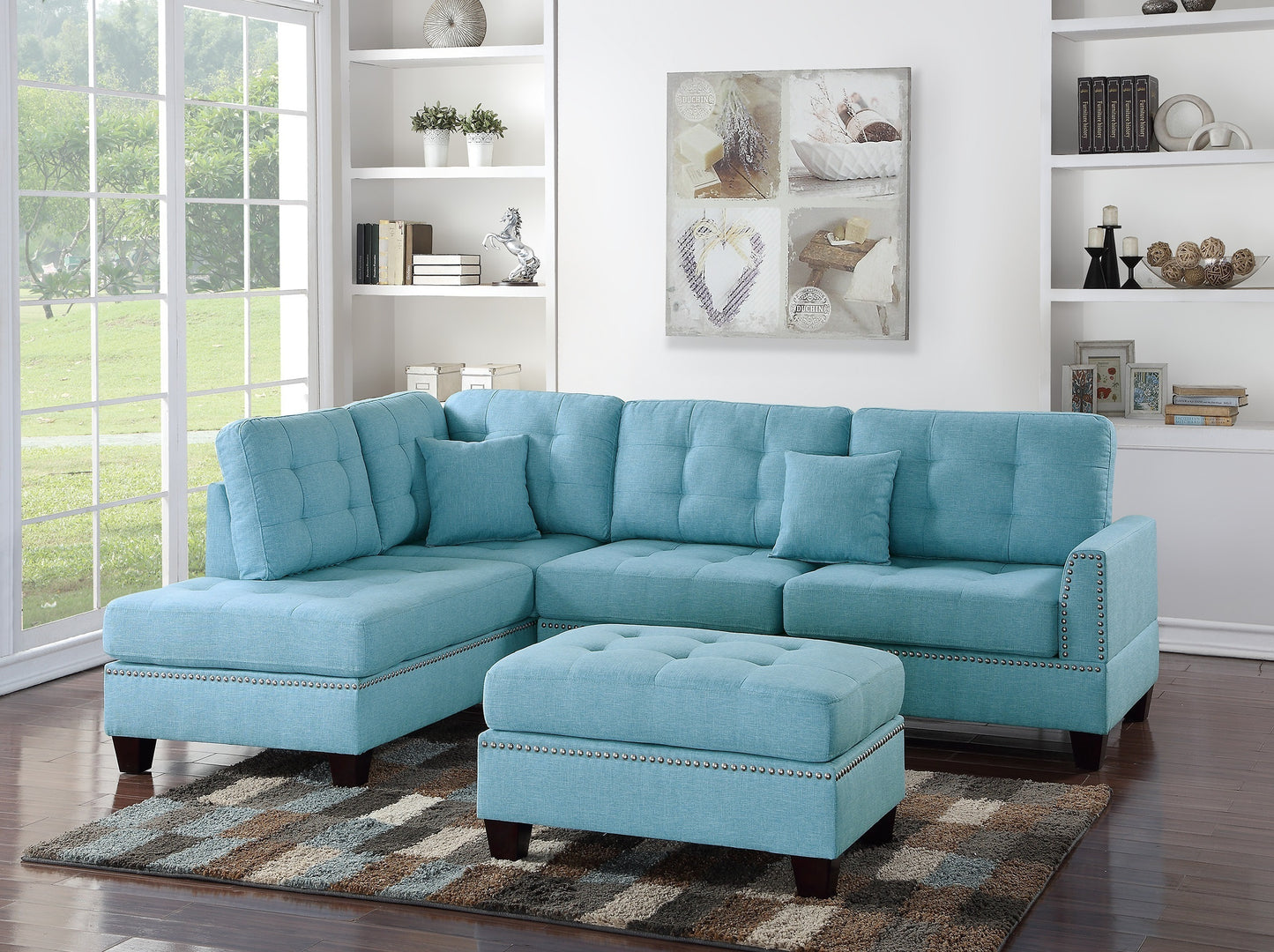 Nemeqa 3pcs Modern Sectional Sofa | Light Blue - - sofa