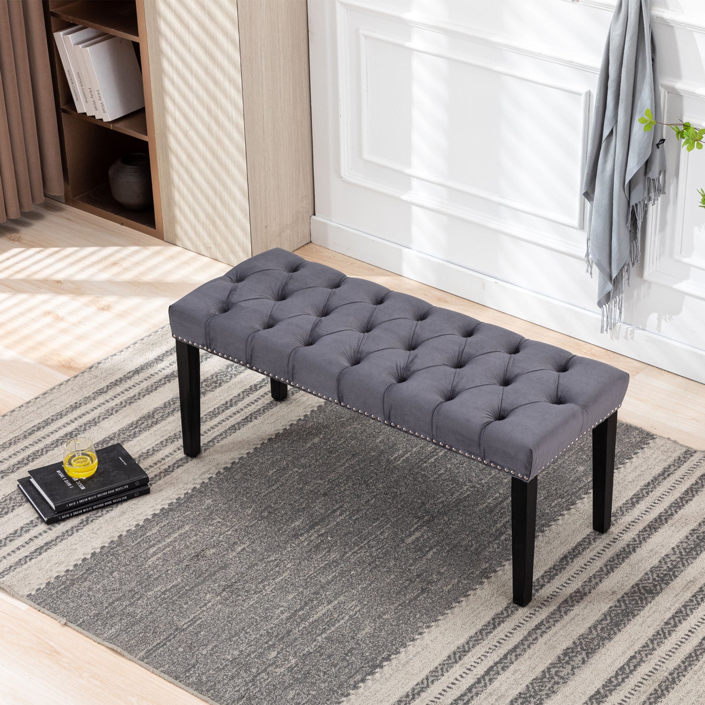 Emptor Tufted Bench | Velvet Gray - Default - bench grey