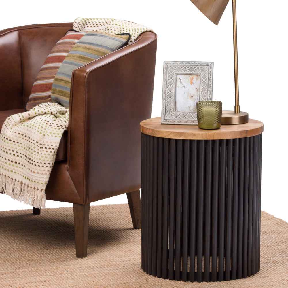 Demy Metal & Wood Accent Table | Natural & Black - - tables