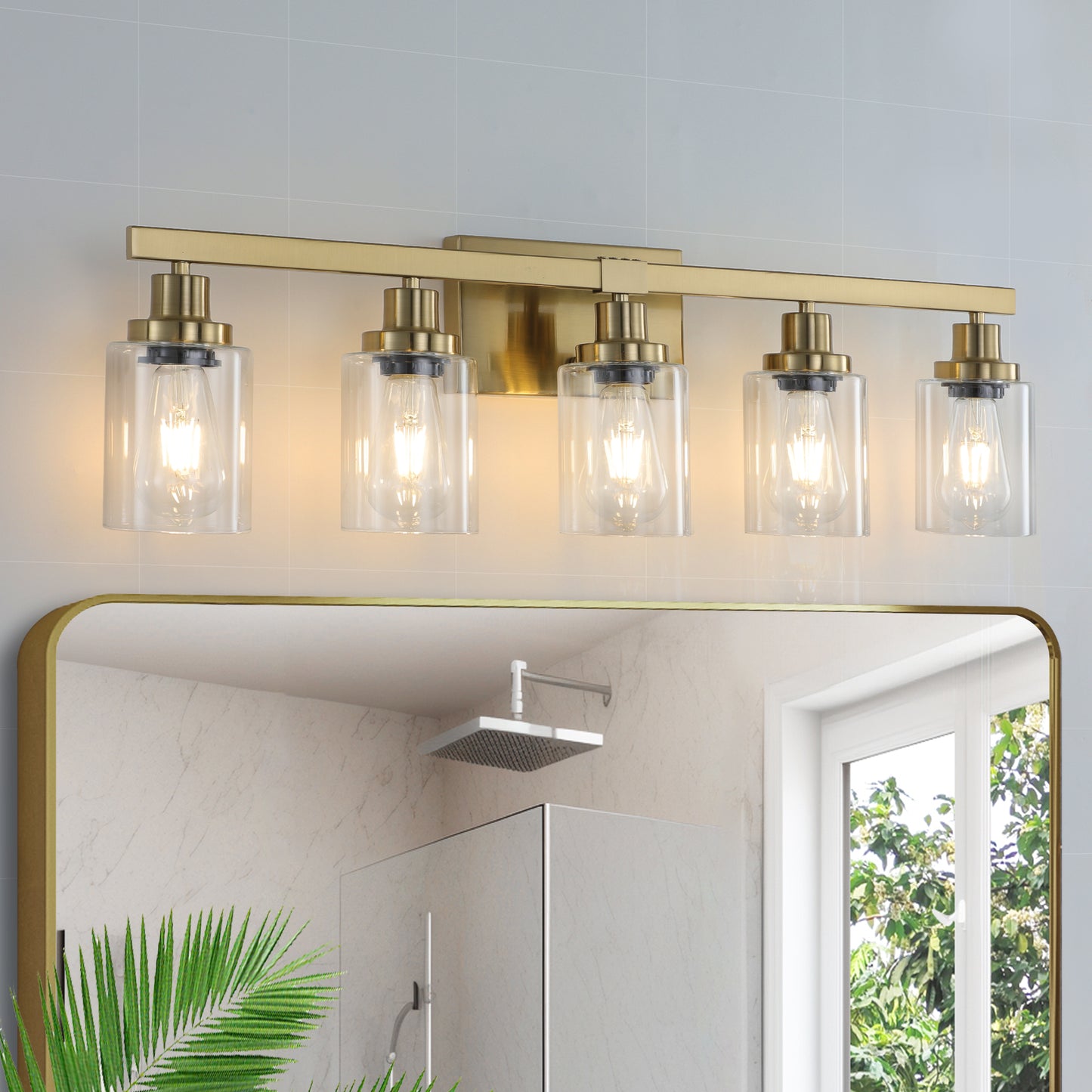 Versals LED Wall Light Fixture | 5-Lights | Clear Glass | Brushed Gold - Default - lantern wall light