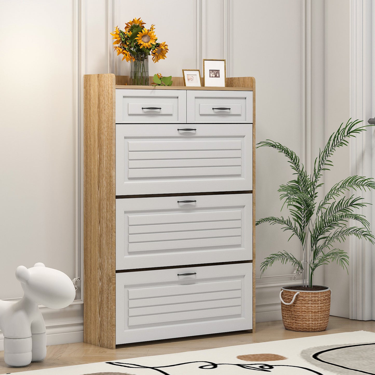 Svemer Shoe Cabinet | White & Oak - - cabinet oak white wood