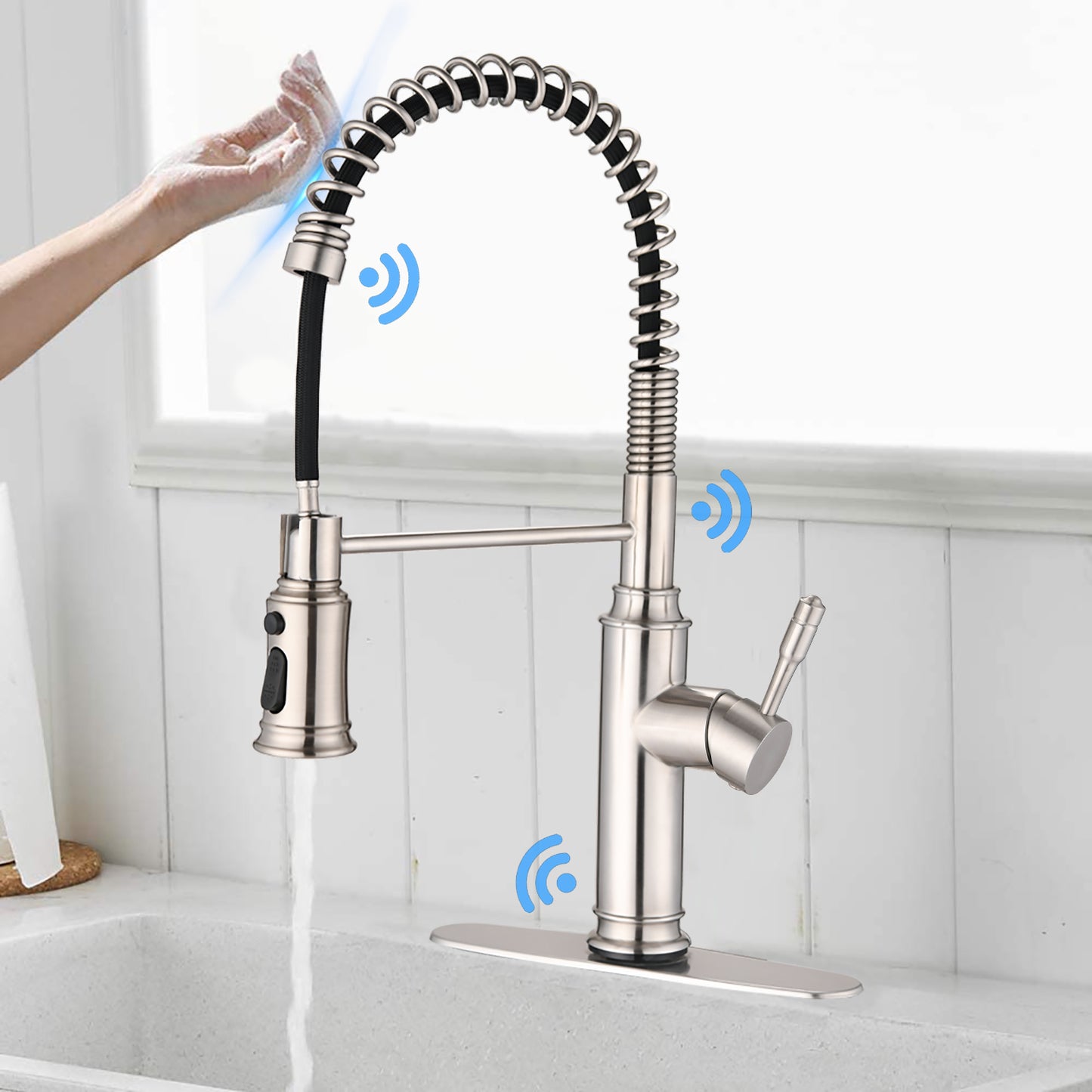 Versals Touch-Activated Kitchen Faucet | Pull Down Sprayer | Brushed Silver - Default - kitchen faucets touch-activated