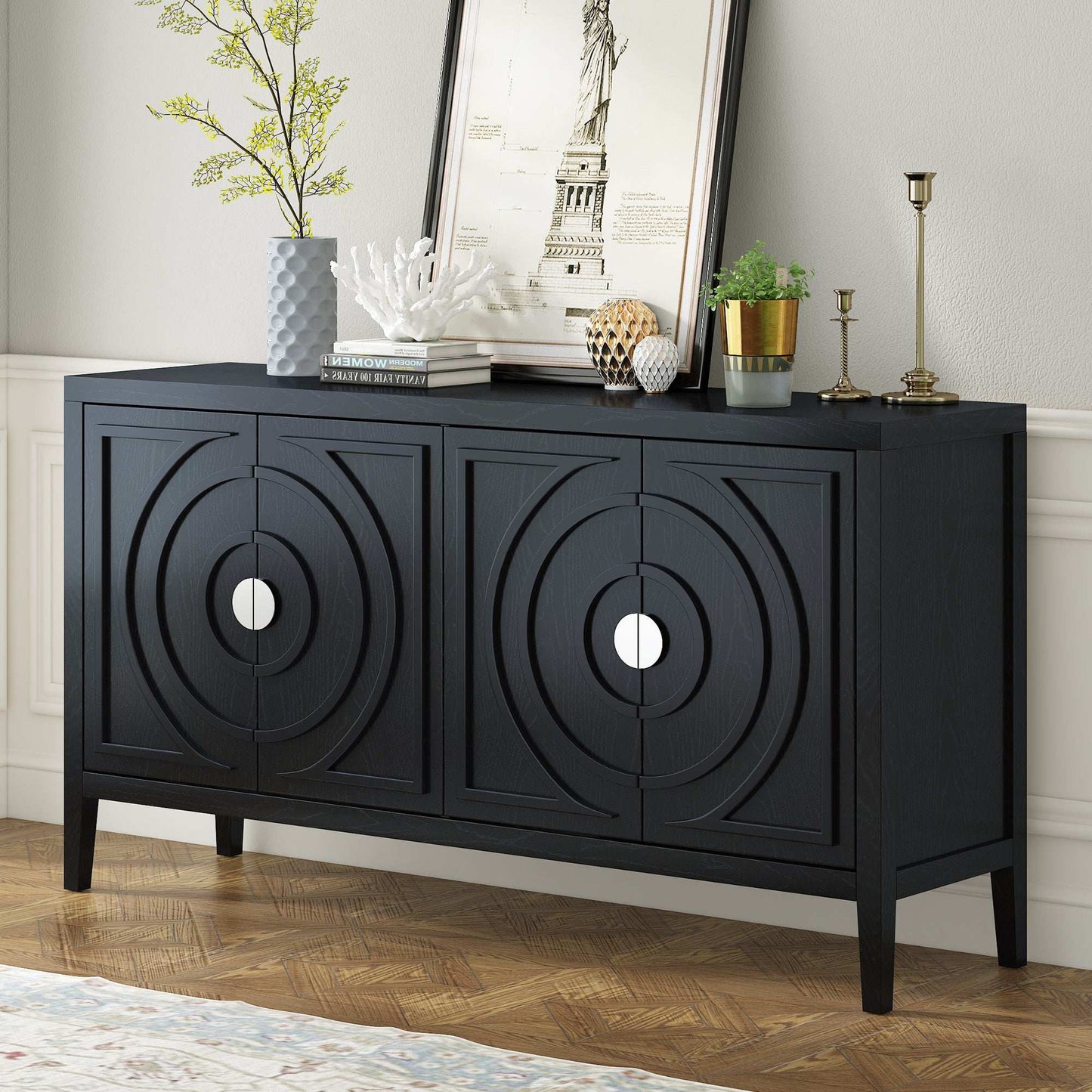 Adequn Retro Sideboard Cabinet | Black - Default - black cabinet wood