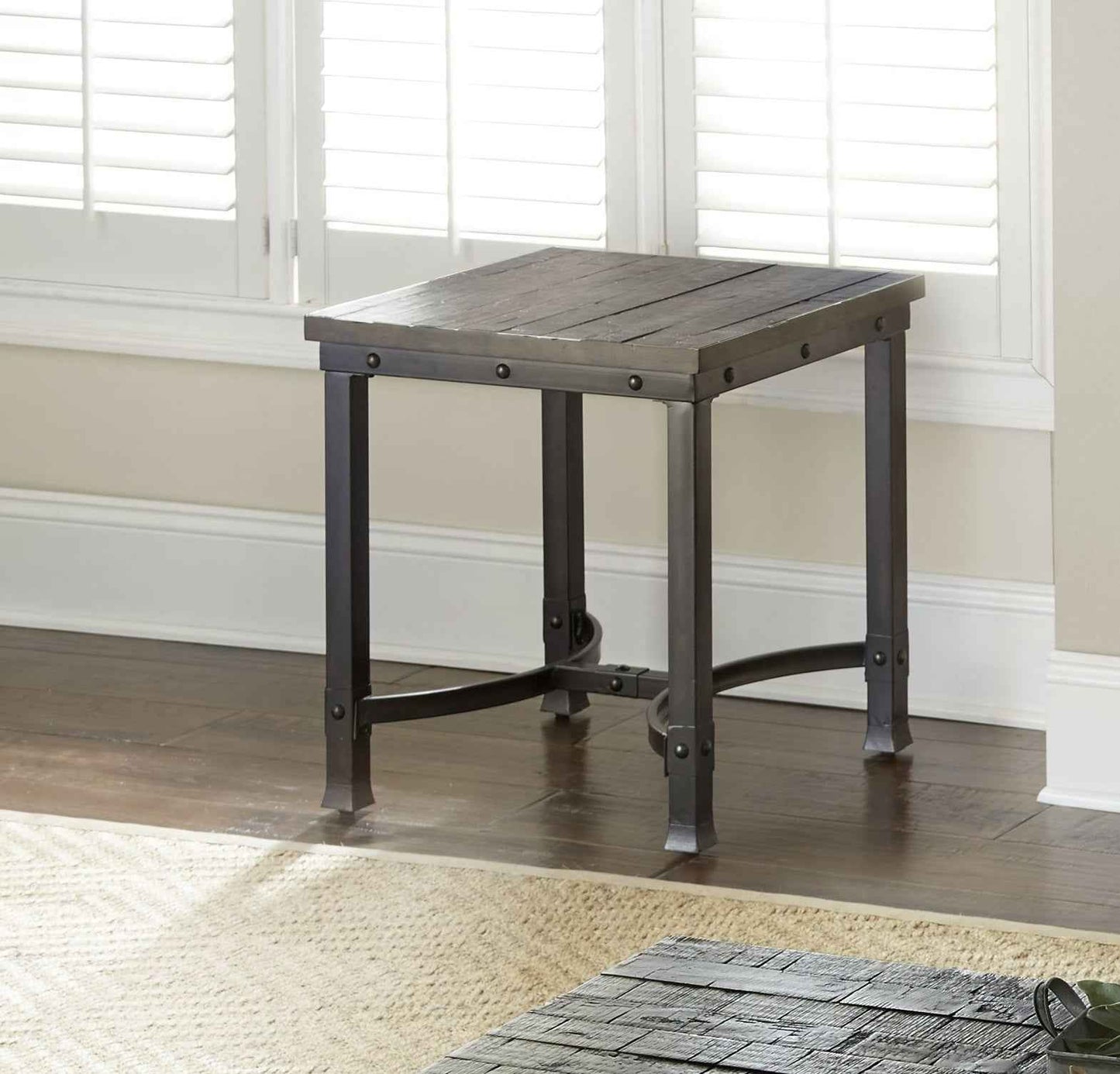 Giorle Rustic Square End Table | Aged Butcher Block Style | Gray - Default - tables