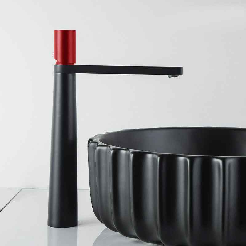 Osse Single-Handle Bathroom Faucet - Black Red Tall Profile - bathroom faucet black black & red black & silver chrome silver gold gun grey long low profile nickel short silver single handle tall profile white & silver