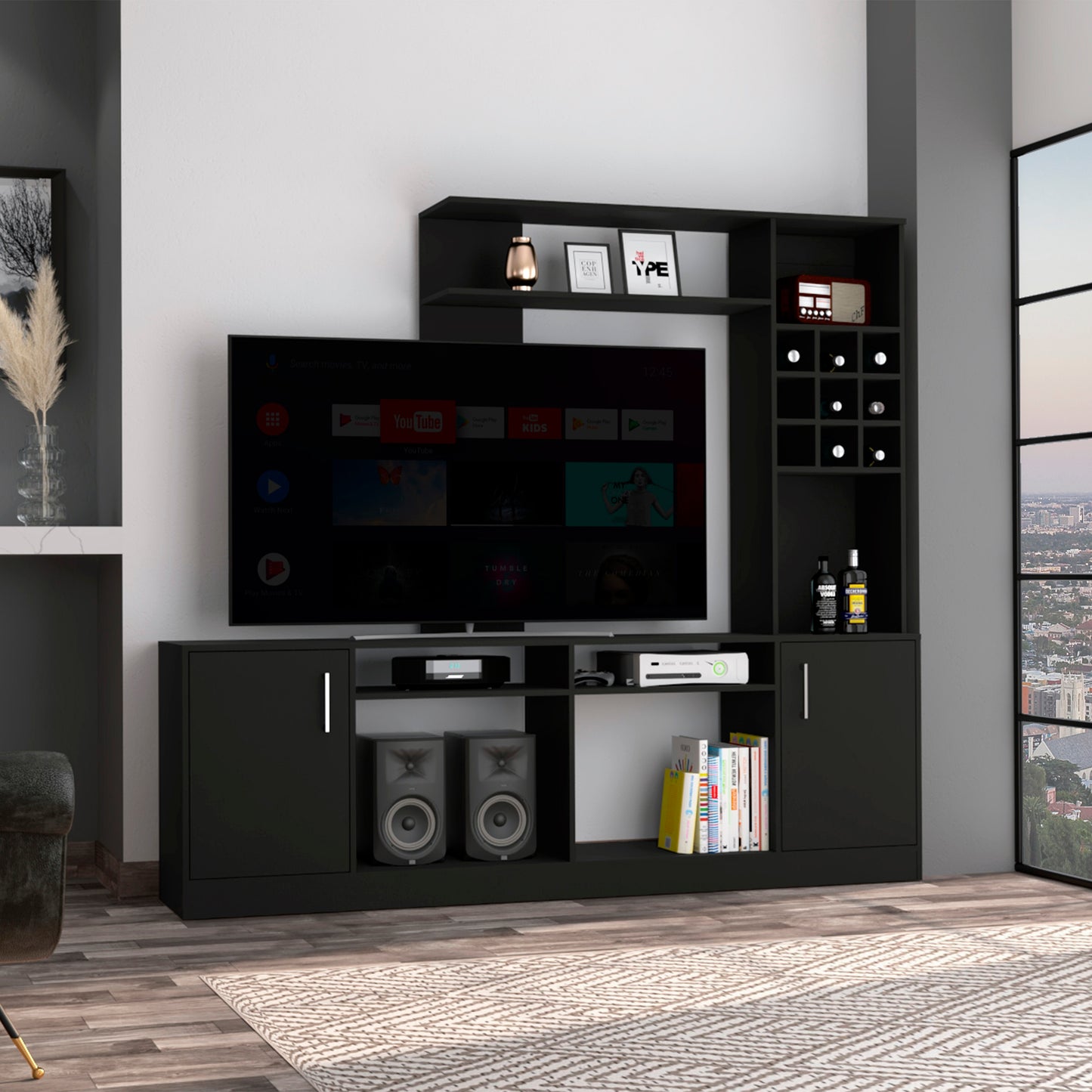 Latrou Large TV Media Center | Black Wengue - Default - tv console